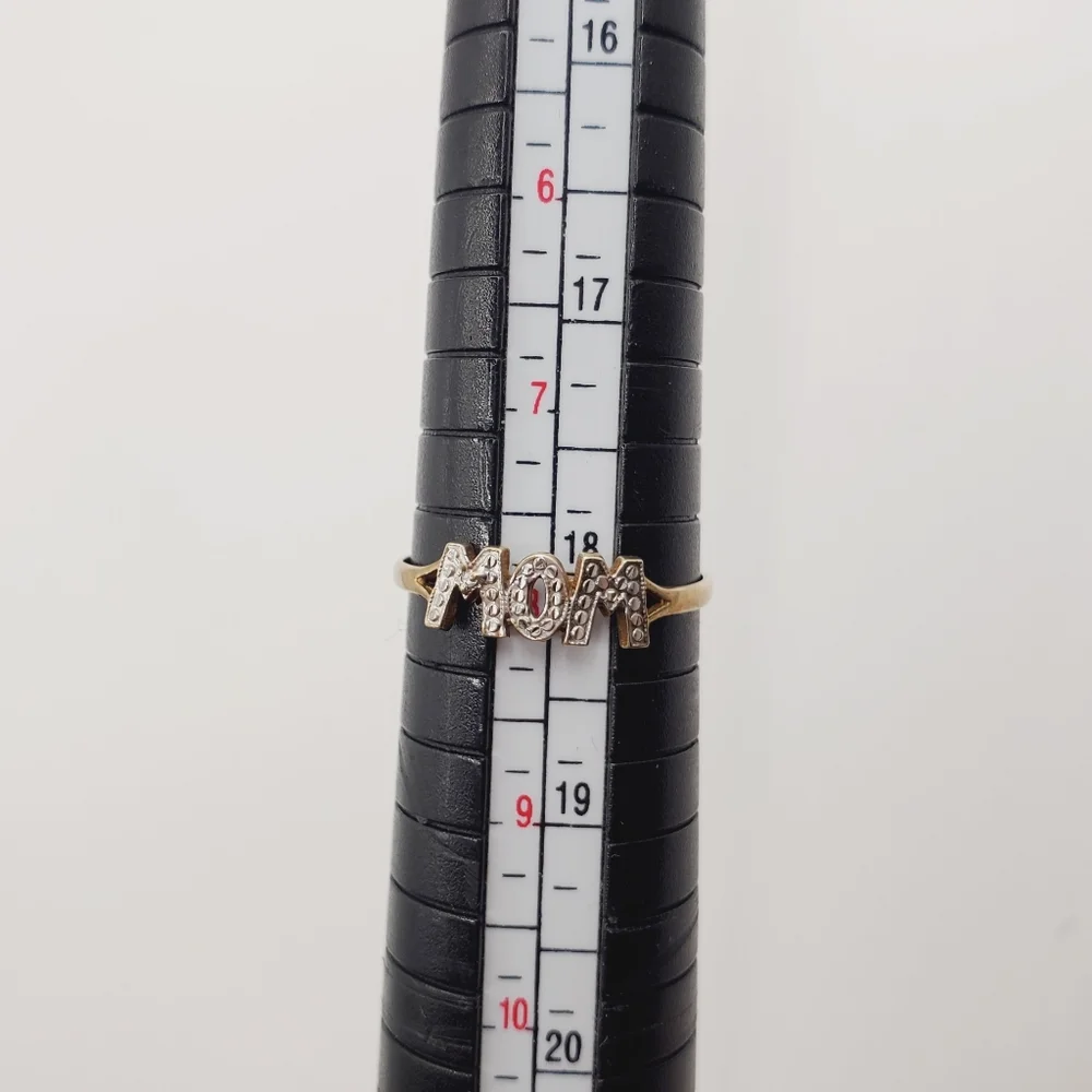 10k Solid Yellow Gold Mom Or Wow Genuine Diamond Accent Ring